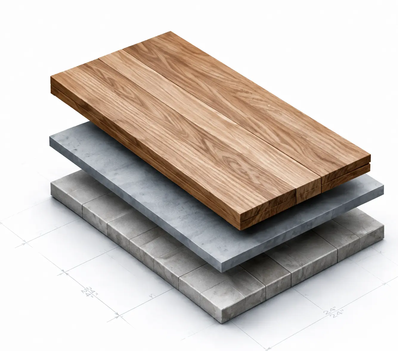 Flooring calculator image showing layered wood flooring materials with measurement layout for estimating flooring area, coverage, and material requirements